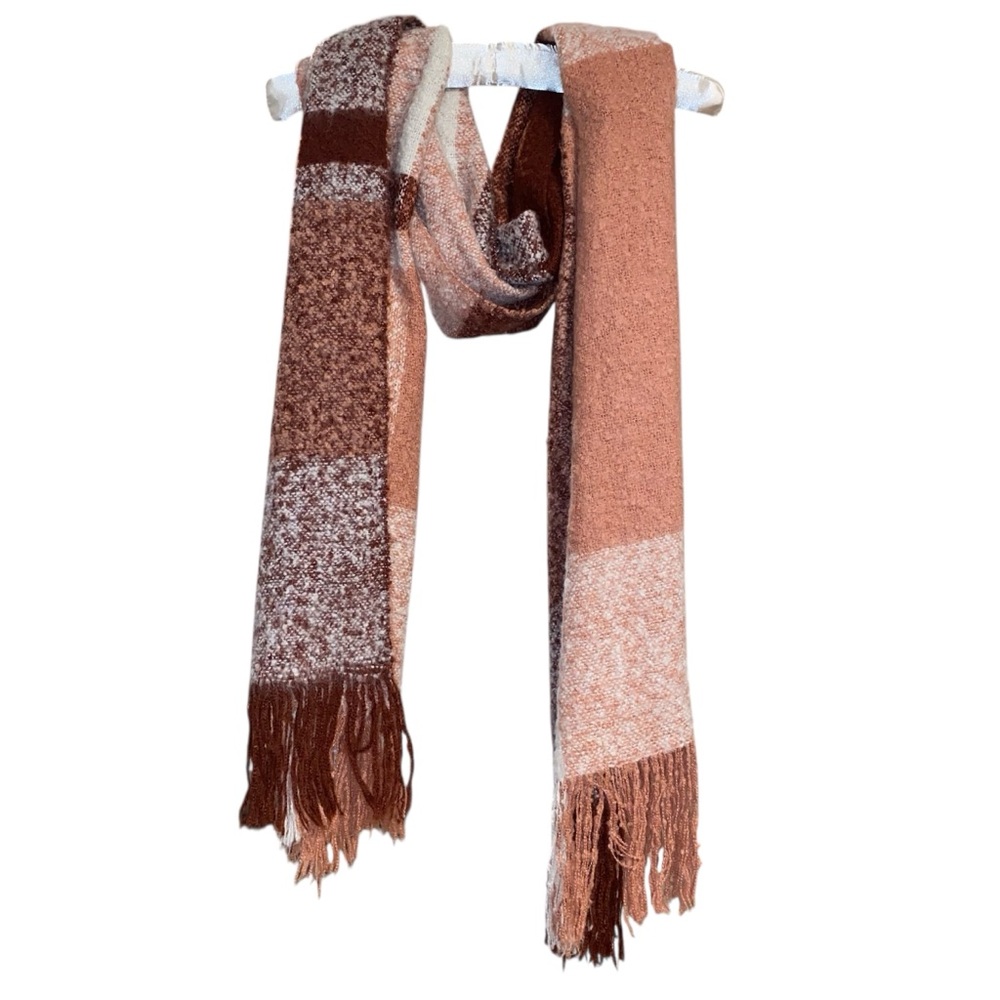 Cozy Large Scarf Wrap in Pink Blush Hues with Fringe